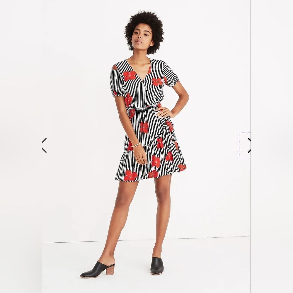 Madewell Black and White Striped Mini Dress with Red Accents